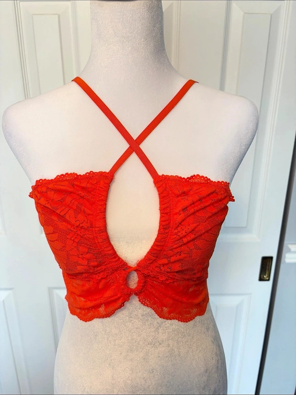 Aerie Orange Lace Longline Bralette Top